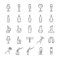 Wine service linear icons set vector