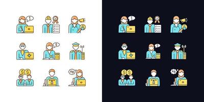 Employees team light and dark theme RGB color icons set vector
