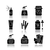 Waxing equipment drop shadow black glyph icons set vector