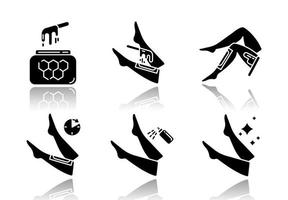 Shin waxing drop shadow black glyph icons set vector