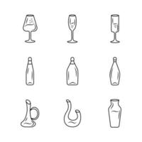 Winery glassware linear icons set vector