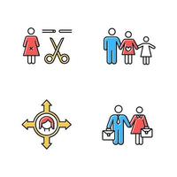 Gender equality color icons set vector