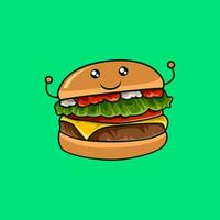 Burger Kawaii Cartoon. Perfect for fastfood shop logo illustration vector