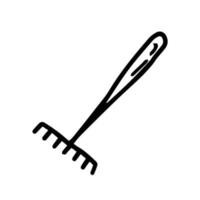 Rake icon. Black outline linear sketch drawing. Vector flat graphic hand drawn illustration. The isolated object on a white background. Isolate.