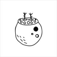 Ilustración de vector dibujado a mano aislado de caldero con poción en estilo doodle. elemento mágico de halloween para el diseño de festivales, invitaciones, tarjetas de felicitación, carteles. elemento gráfico.