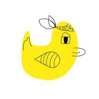 Cute yellow duck, vector illustration. Children's rubber toy. Bird, doodles, hand-drawn. Vector illustration.