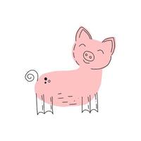 Cute pig vector print, hand drawn, doodle