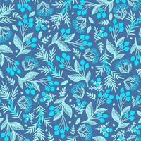 Blue seamless vector background with turquoise berries