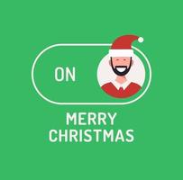 Greeting Christmas Card. Creative Merry christmas or new year concept mode switch toggle. Slider button on xmas Flat vector illustration with character person avatar on green button.