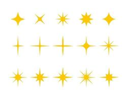 conjunto de icono de destellos y destellos de estrellas doradas, amarillas. destello brillante, luz deslumbrante, colección de efectos de resplandor brillante vector