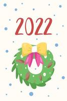 cute christmas poster with 2022 and christmas tree wreath vector