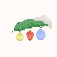 Christmas balls on a branch with snow vector illustration