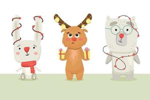 cute hare, bear and elk are preparing for the new year vector