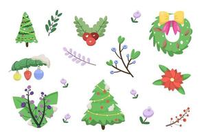 large set with Christmas trees, branches and berries vector