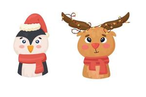 cute deer and penguin in a scarf vector