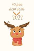 cute christmas poster with deer and happy new year phrase vector