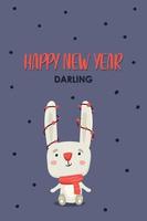 cute christmas poster with hare and happy new year phrase vector
