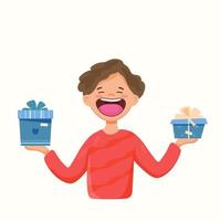 Boy happy with gifts for new year and christmas vector