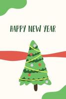 cute christmas poster with new year tree and happy new year vector