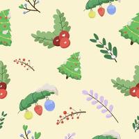 christmas seamless pattern with fir trees and berries vector