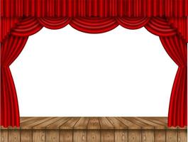 red curtain and wooden stage vector