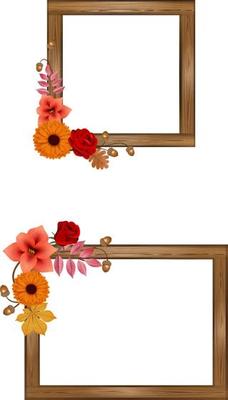 autum wooden frames with flowers and leaves