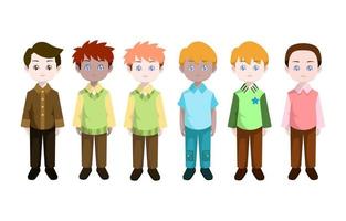 Cute Boy Child Kid Standing Front View Vector Cartoon Set