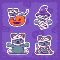 linda momia gato feliz halloween colección de pegatinas vector