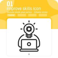 improve skills premium icon with outline style isolated on white background. Vector illustration improvement concept design template for graphic, web design, mobile app, logo, UI, UX, project and work