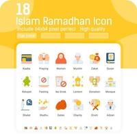 islam ramadán iconos de colores planos conjunto de vectores. aislado sobre fondo blanco. icono de ramadán con estilo plano. islam ramadán símbolos emblemas signos colección. conjunto de iconos de colores planos islam y ramadán vector