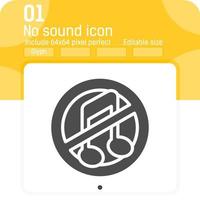 ningún icono de sonido con estilo de glifo aislado sobre fondo blanco. icono de símbolo de signo delgado de elemento de estilo plano de ilustración vectorial para ui, ux, diseño web, logotipo, tecnología, aplicaciones móviles y todos los proyectos vector