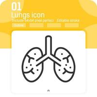 icono de vector de pulmones con estilo de contorno aislado sobre fondo blanco. icono de símbolo lineal delgado de elemento de moda de ilustración para ui, ux, web, órganos, logotipo, aplicaciones móviles y todos los proyectos. trazo editable