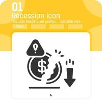 Decrease money icon with outline style isolated on white background. Graphics illustration recession, disadvantage business icon symbol for ui, ux, website, finance, logo, mobile apps and all project vector