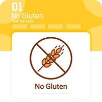 Producto para alergias alimentarias sin gluten. icono de vector de etiqueta dietética con estilo plano aislado sobre fondo blanco. plantilla de diseño de símbolos vectoriales para diseño web, aplicaciones móviles, negocios ecológicos orgánicos y agricultura