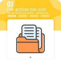 Files archive box icon with filled line style isolated on white background. Vector illustration line color style element thin sign symbol icon for ui, ux, web design, logo, mobile apps and all project