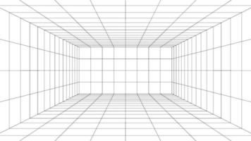 Empty futuristic digital box room white background with black grid space line color surface. Network cyber technology. banner, cover, terrain, sci-fi, wireframe, and related to background. vector