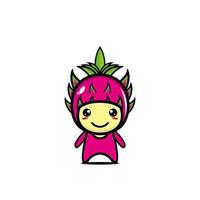 Cute dragon fruit cartoon character. Cartoon character illustration design simple flat style. Illustration on white background vector