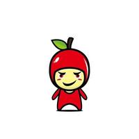 lindo personaje de manzana divertida sonriente. Diseño plano del ejemplo del carácter del kawaii de la historieta del estilo del vector. aislado sobre fondo blanco vector