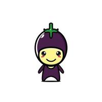 Cute funny smiling eggplant character. Vector flat style cartoon illustration design. Isolated on white background