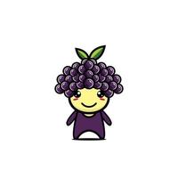 lindo y sonriente personaje de fruta de uva divertida. Ilustración de personaje de dibujos animados de estilo plano de vector. aislado sobre fondo blanco vector