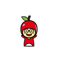 lindo personaje de manzana divertida sonriente. Diseño plano del ejemplo del carácter del kawaii de la historieta del estilo del vector. aislado sobre fondo blanco vector