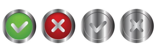 Check mark vector button in modern neumorphic design. Checkmark icon 3d three-dimensional. yes no buttons. vote and choise illustration. isolated button set white background