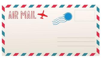 air mail letter vector. post stamp. airmail frame postcard. blue red stripes pattern. mockup template envelope. on white background. retro vintage blank message. world international label vector
