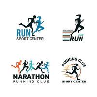 corriendo logo maratón club insignias símbolos deportivos zapato piernas saltando gente vector colección deporte velocidad fitness corredor distancia club correr ilustración