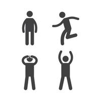 Stick characters posture icon action figures symbols human body silhouettes vector