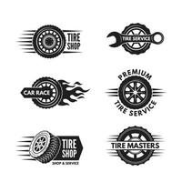 Race logos with pictures different cars wheels