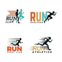 Running logo marathon club badges sport symbols shoe legs jumping running people vector collection sport speed fitness runner distance club run illustration