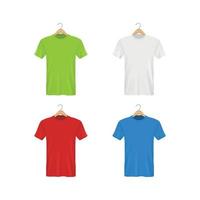 Shirt hanger colored blank clothes adults male female polo t-shirts vector realistic empty template