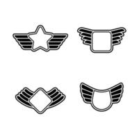 Stylized geometrical army shields empty aviation emblems with symbols wings corporate insignia vector