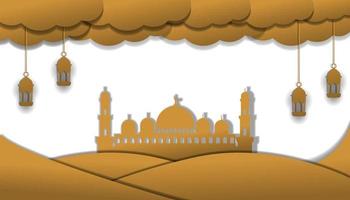 Islamic style background in paper art cut style design for Islamic events like Ramadan, Muharram new year, Milad un nabi vector